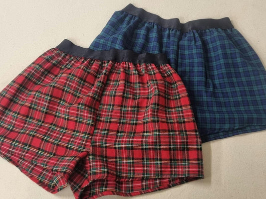 Mens cozy underwear natural tartan cotton men boxer shorts with white elastic. Hand made in France. Christmas boyfriend gift for husband