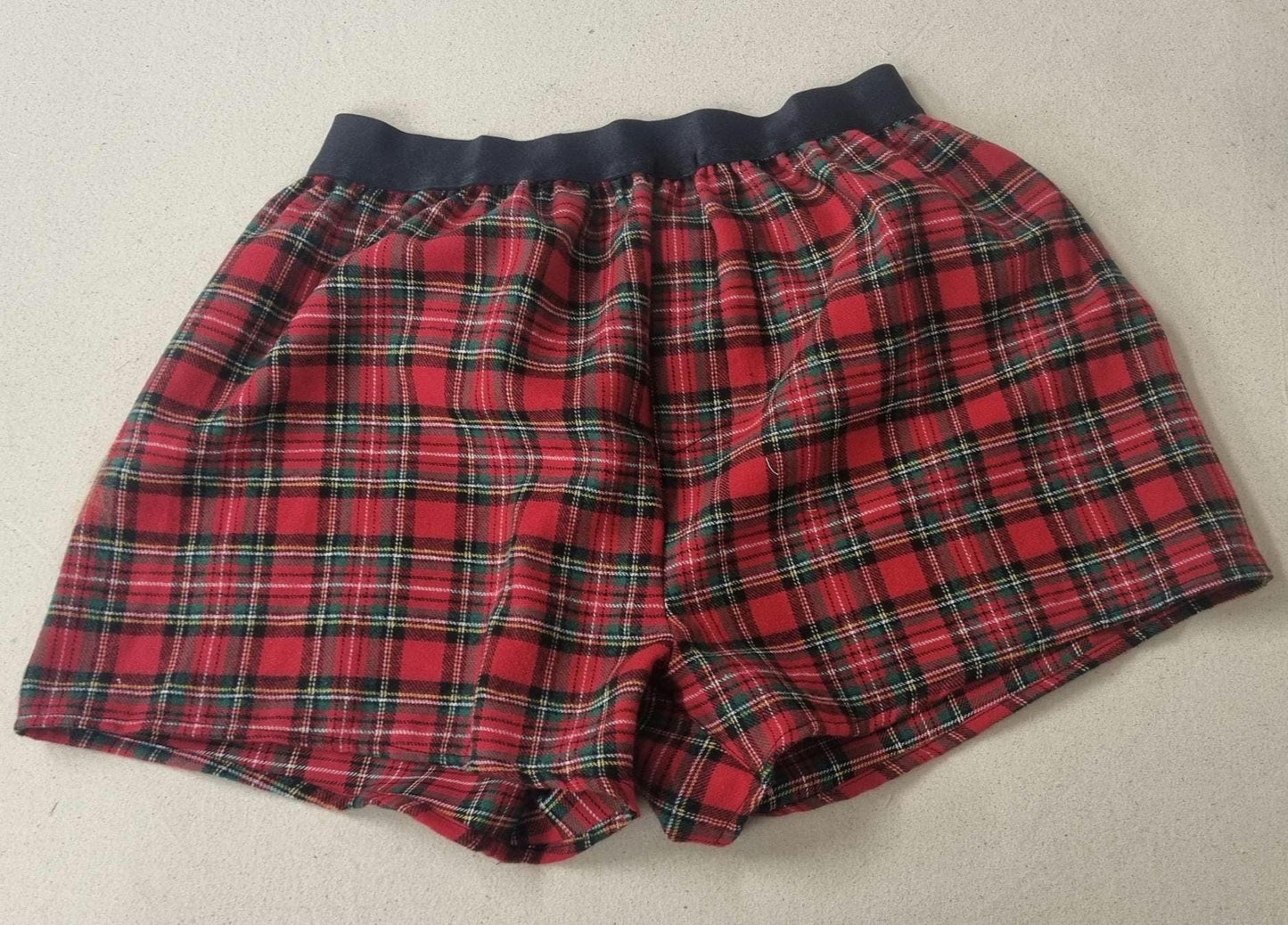 Mens cozy underwear natural tartan cotton men boxer shorts with white elastic. Hand made in France. Christmas boyfriend gift for husband