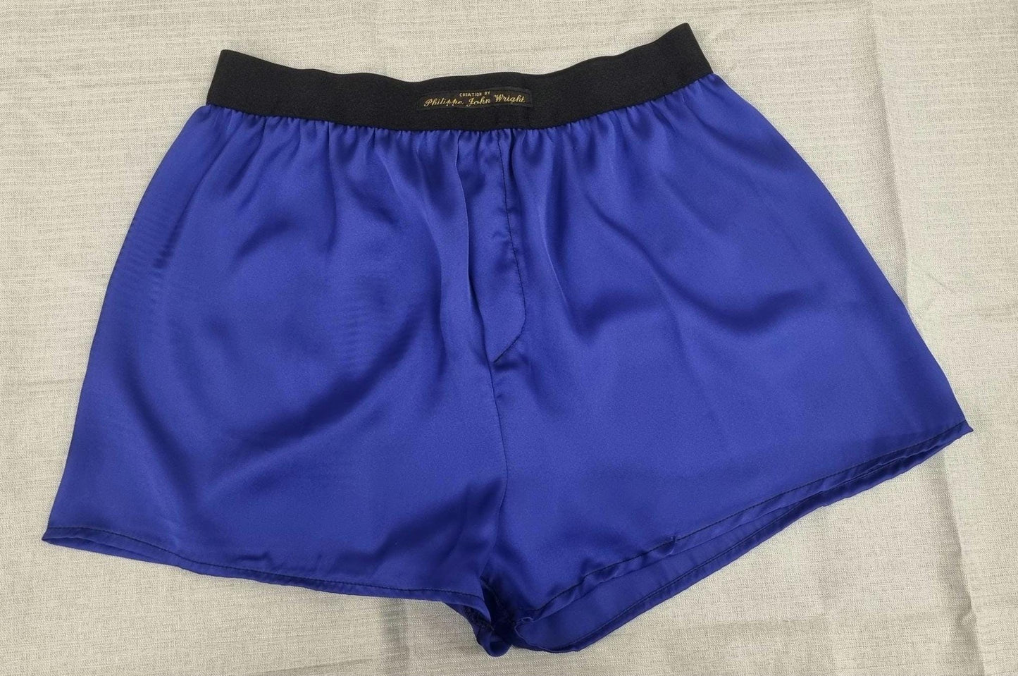 See through royal blue silky satin sheer boxer shorts for men handmade in France for husband gift boyfriend present groom for him