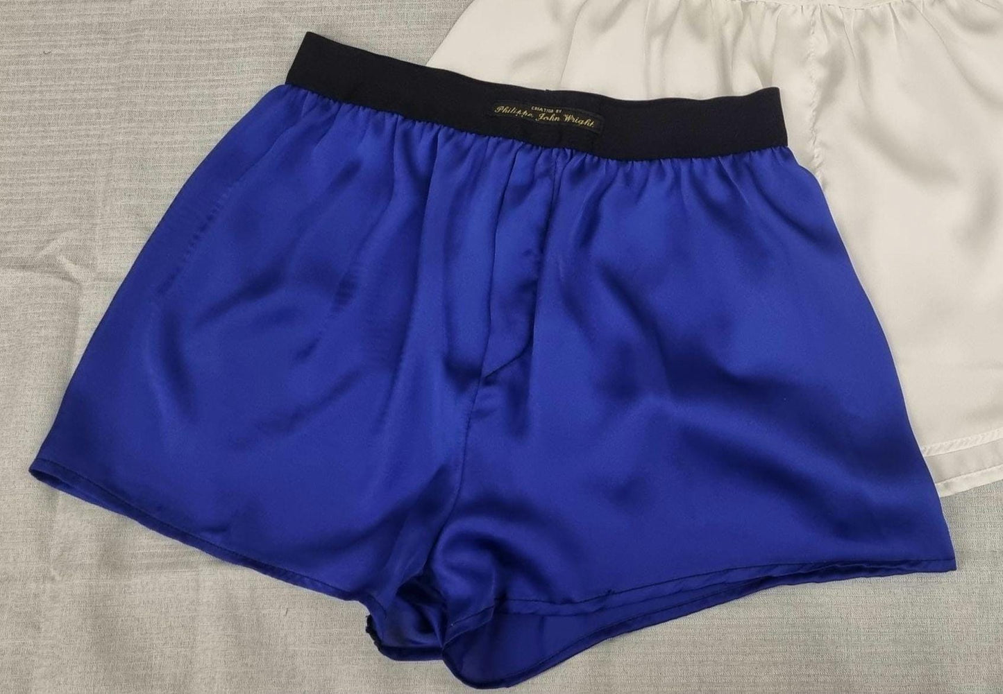 See through royal blue silky satin sheer boxer shorts for men handmade in France for husband gift boyfriend present groom for him