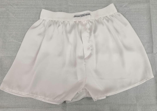 See through ivory white silky satin sheer boxer shorts for men handmade in France for husband gift boyfriend present groom for him