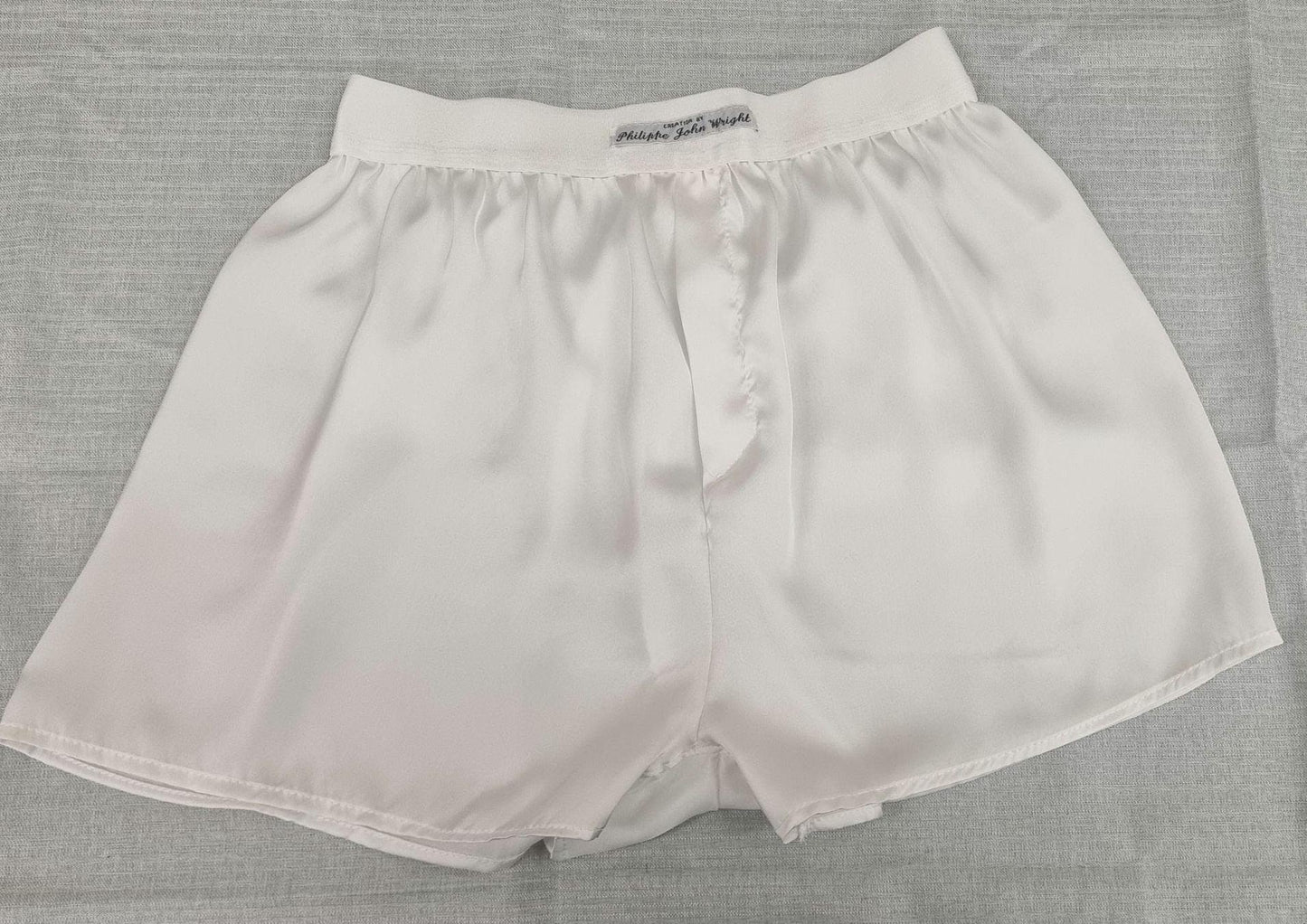 See through ivory white and royal blue silky satin sheer boxer shorts for men handmade in France for husband gift boyfriend present for him