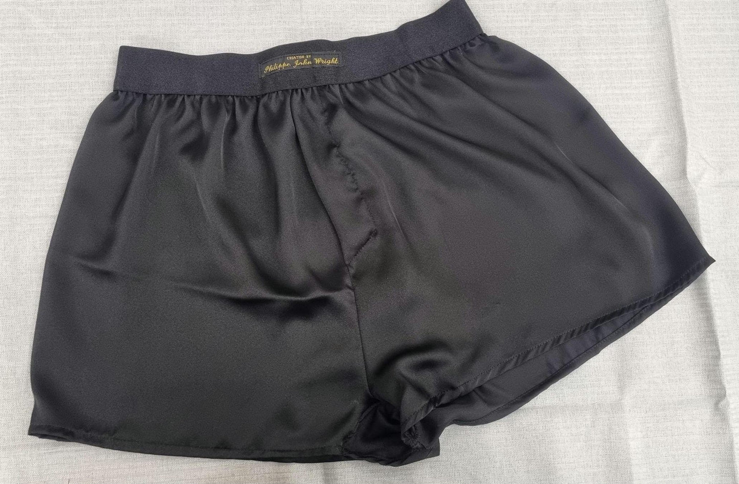 See through burgandy red and black silky satin sheer boxer shorts for men handmade in France for husband gift boyfriend present for him