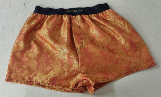 Silk boxer shorts in orange paisley pattern hand made in France. husband present gift for boyfriend aniversary groom wedding.