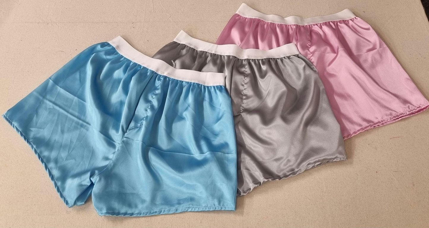 Mens silk underwear red and green satin boxer shorts with white elastic bundle for men made in France