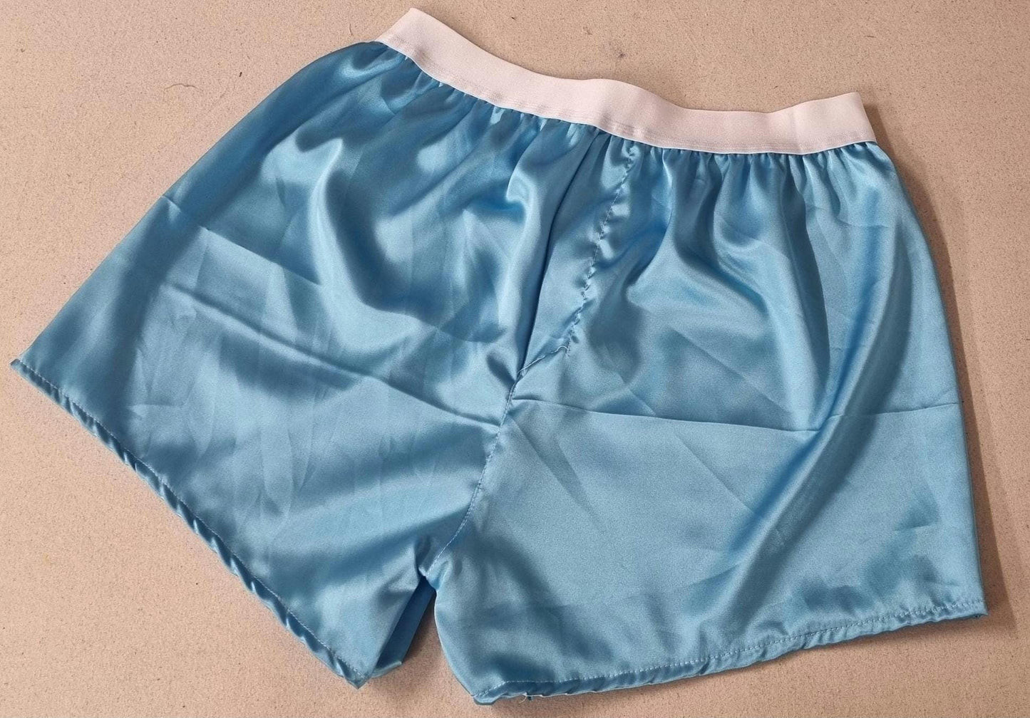 Mens silk underwear red and green satin boxer shorts with white elastic bundle for men made in France