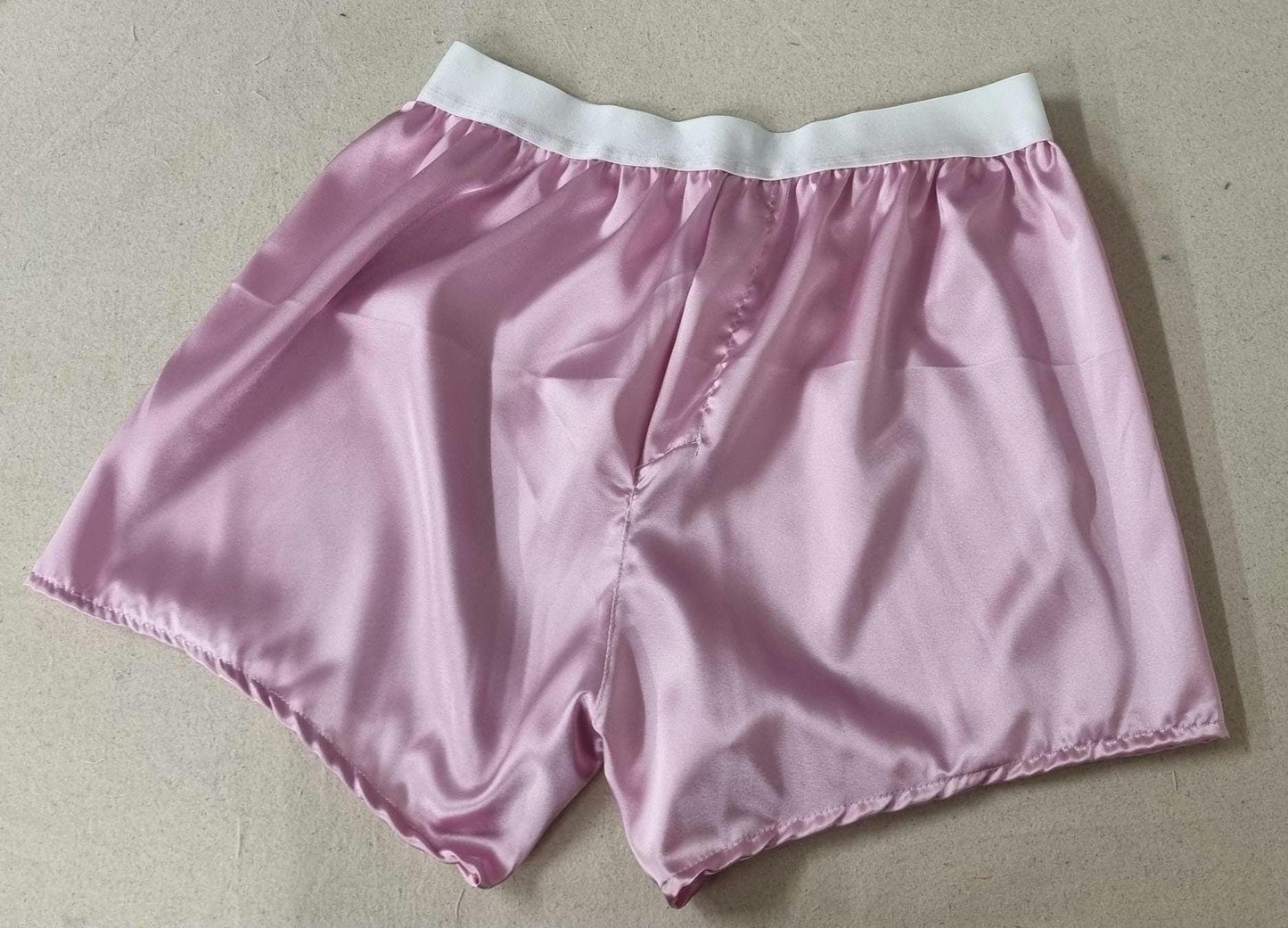 Mens silk underwear red and green satin boxer shorts with white elastic bundle for men made in France