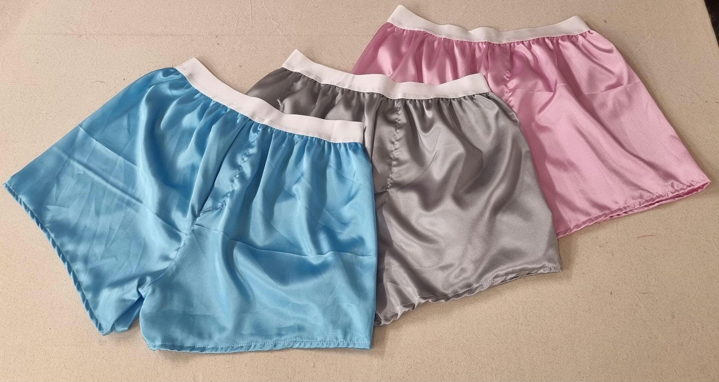 Mens silk underwear red and green satin boxer shorts with white elastic bundle for men made in France