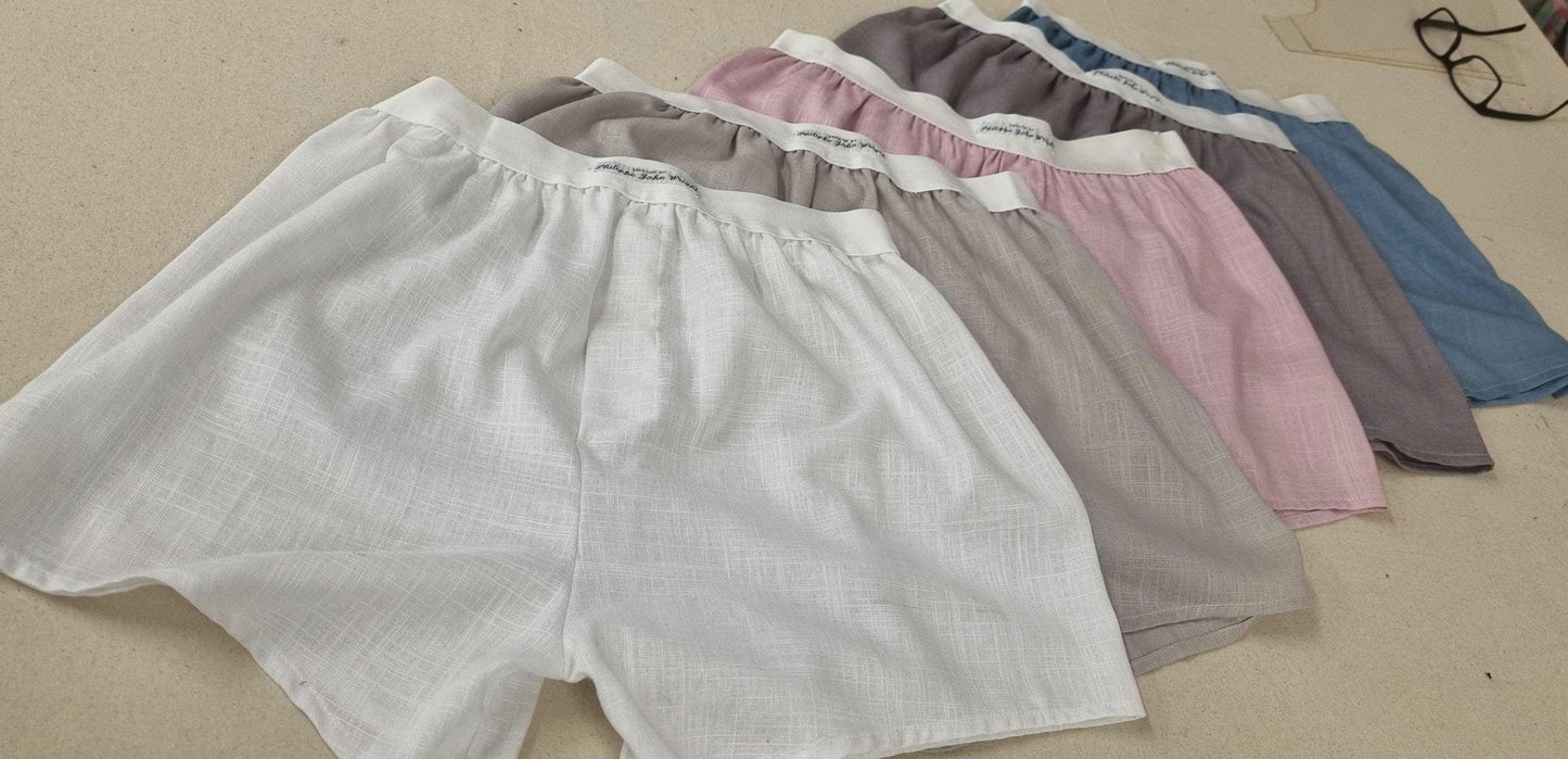 MEN organic linen boxer shorts bundle paisley handmade in France; beige, blue, gray, white and pink perfect husband gift boyfriend present