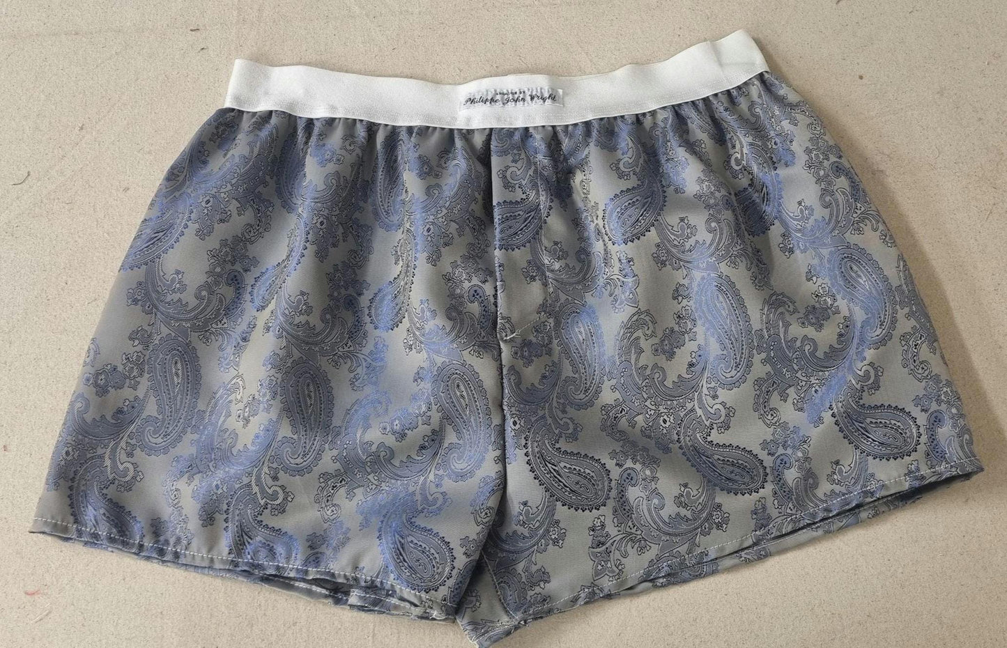 Men silk boxer shorts bundle paisley pattern made in white, silver, silver blue, navy, pink.