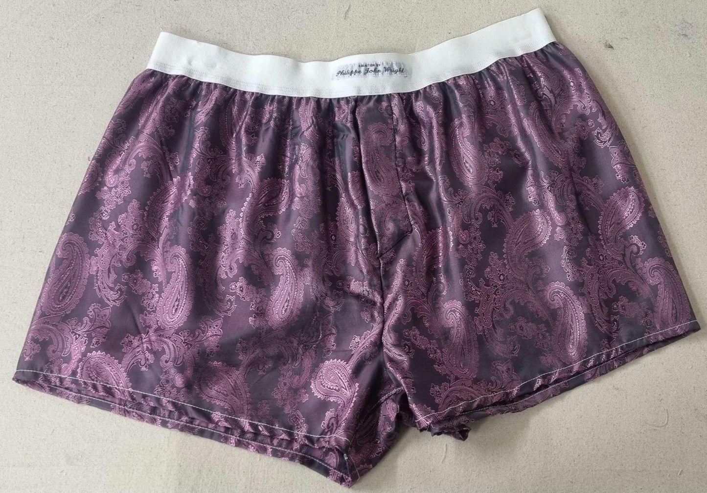 Men silk boxer shorts bundle paisley pattern made in white, silver, silver blue, navy, pink.