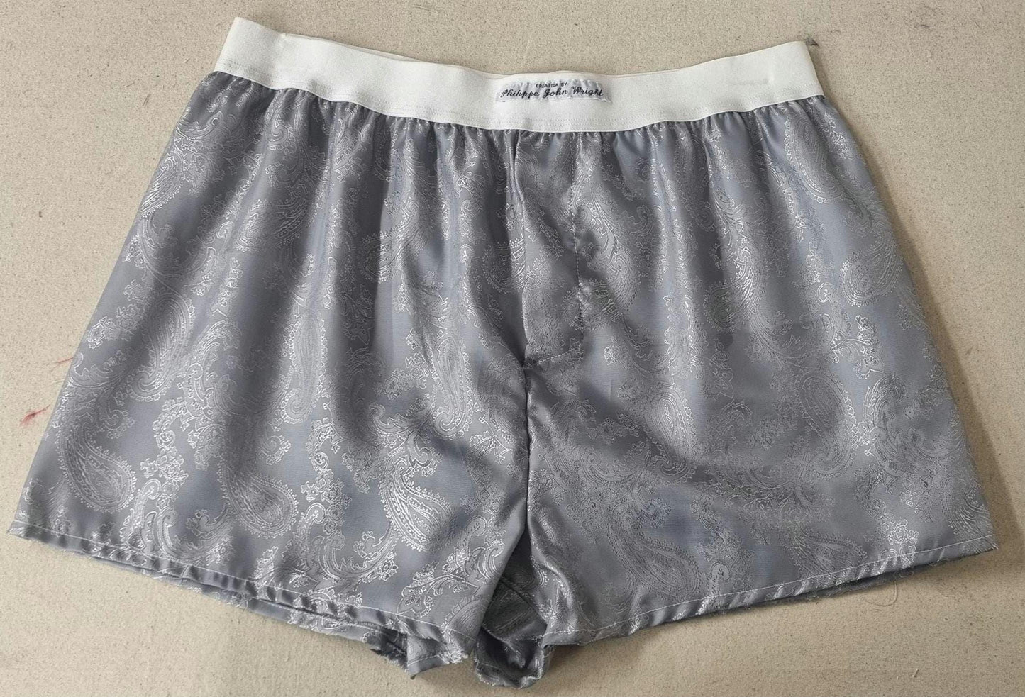 silk boxer shorts in silver and red paisley pattern handmade in France, husband gift boyfriend present groom aniversary for him