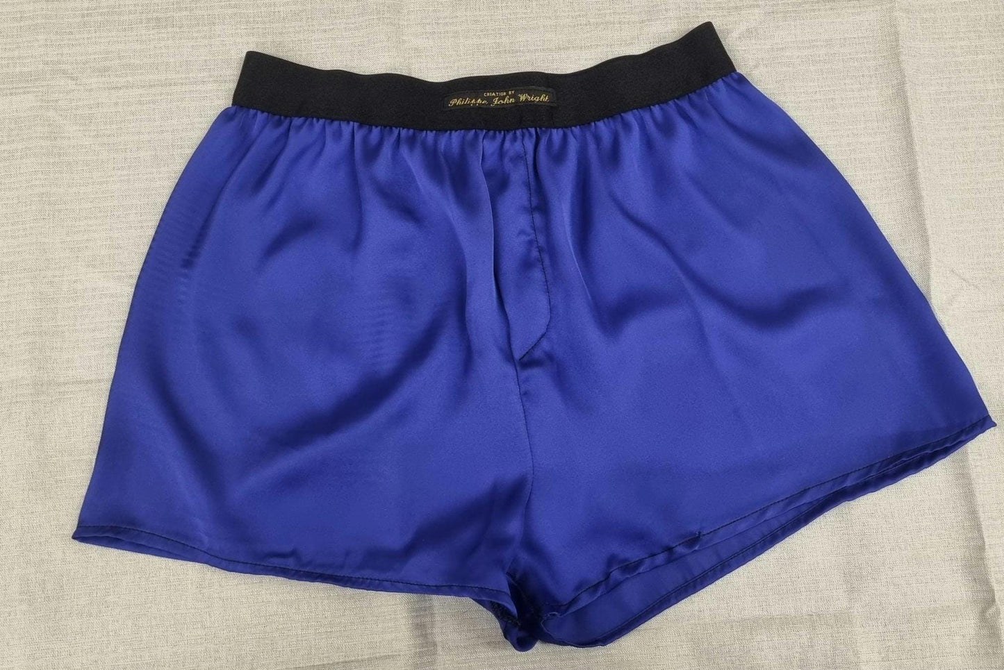 See through royal blue silky satin sheer boxer shorts for men handmade in France for husband gift boyfriend present groom for him