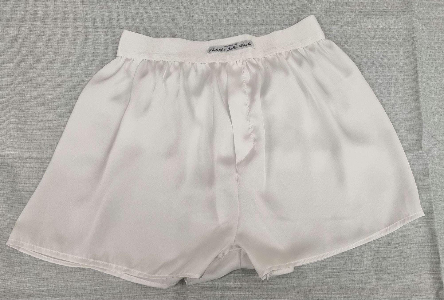 See through ivory white silky satin sheer boxer shorts for men handmade in France for husband gift boyfriend present groom for him