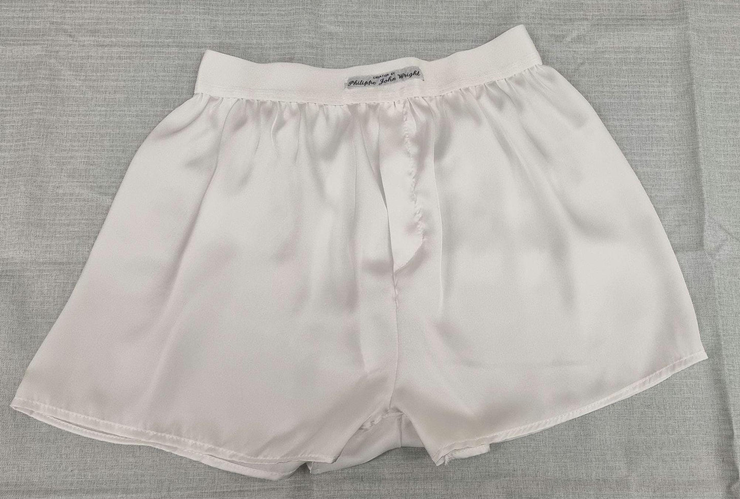 See through ivory white and royal blue silky satin sheer boxer shorts for men handmade in France for husband gift boyfriend present for him