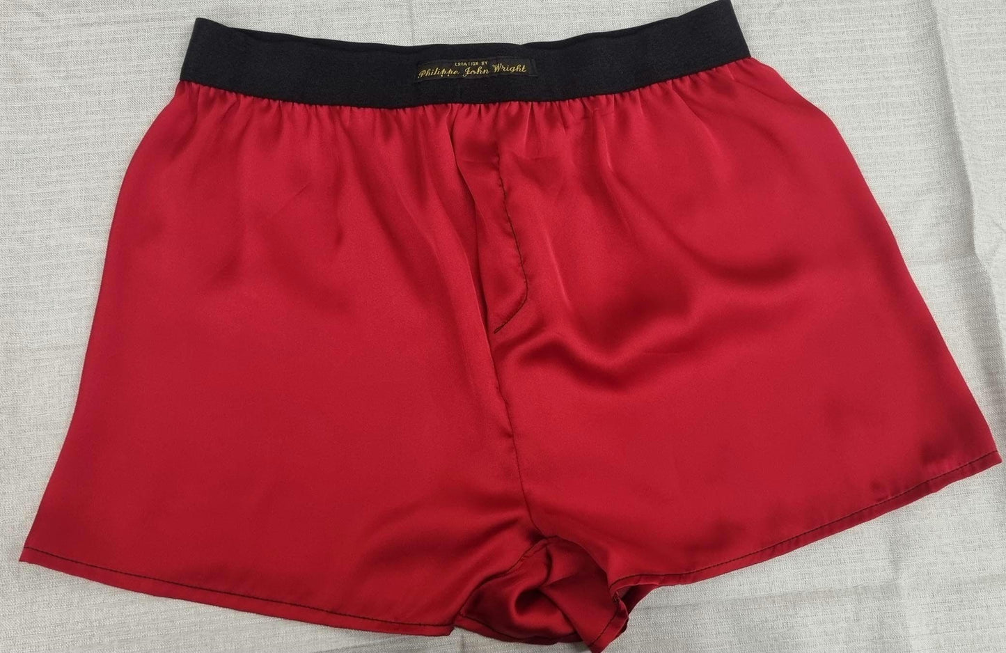 See through burgandy red and black silky satin sheer boxer shorts for men handmade in France for husband gift boyfriend present for him